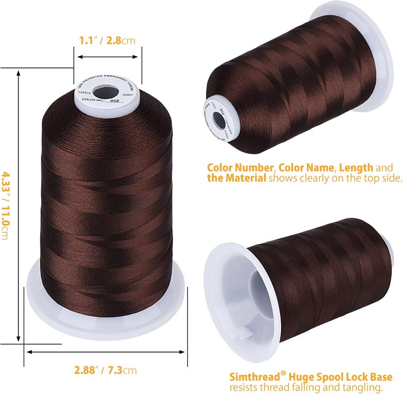 simthread Embroidery Thread 5500 Yards Dark Brown 058, 2 Huge Spools 40wt Polyester for Brother, Babylock, Janome, Singer, Pfaff, Husqvarna, Bernina Machine - Image 2